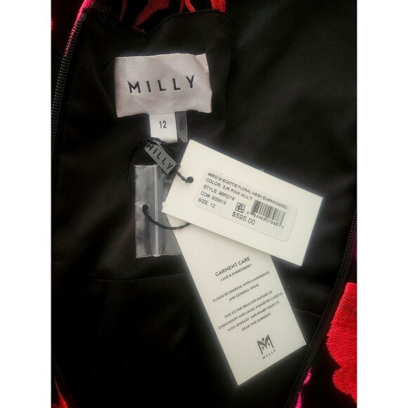 NWT Milly Scottie Floral Mesh Embroidered Mini Dress Pink Multi Color Size 12 - Picture 5 of 5